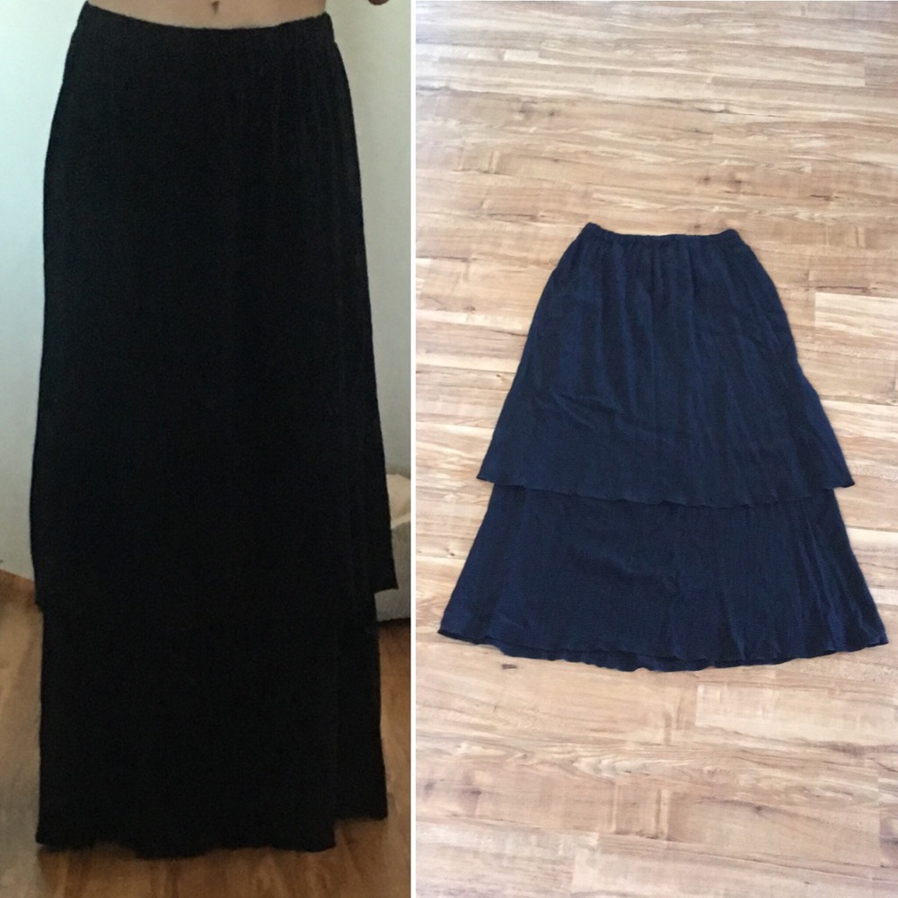 FLAX double layer Boho Maxi Skirt Black M